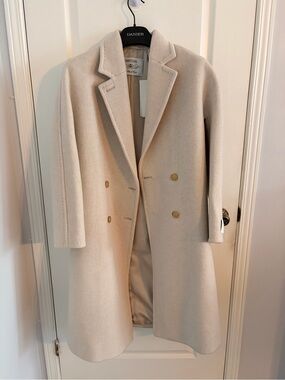 Aritzia Double-Breasted Cream Wool Coat